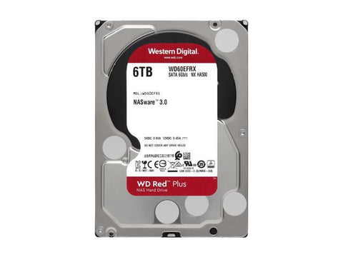 Western Digital 6TB WD Red Plus NAS Internal Hard Drive HDD - 5400 RPM, SATA 6 Gb/s, CMR, 64 MB Cache, 3.5" - WD60EFRX